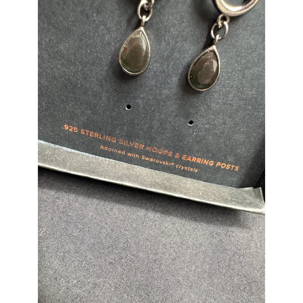 Alex & Ani Earrings Sterling Silver Hoops With Swarovski Tear Drop Crystal Drops - Picture 3 of 10
